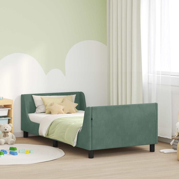 VidaXL Gyerekágy kerettel fejtámlával Tengeri Zöld 80 x 200 cm Bársony