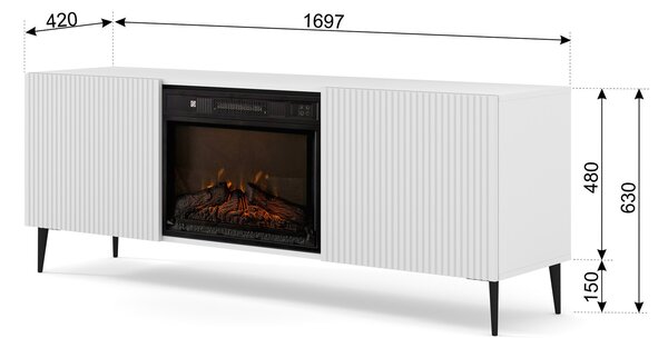 TV szekrény/asztal elektromos kandallóval FPB 2D 170 C Rowanna (fehér)