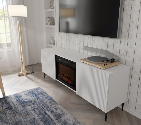 TV szekrény/asztal elektromos kandallóval FPB 2D 170 C Rowanna (fehér)