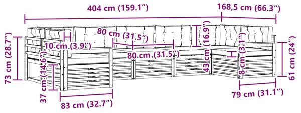 VidaXL Kültéri kanapé szett párnával 7 pcs Fehér és Krém színű