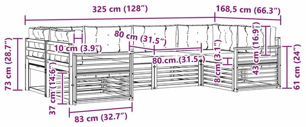 VidaXL Kültéri kanapé szett párnával 6 pcs Természetes és antracit