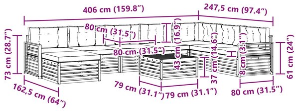 VidaXL Kültéri kanapé szett 9 db Fehér és Bézs Tömör Akácfa