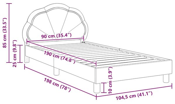 VidaXL Gyerekágy kerettel fejtámlával Rózsaszín 90 x 190 cm Bársony