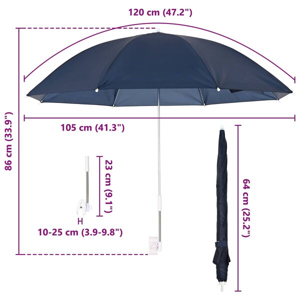 VidaXL Csipeszes napernyő 2 pcs Sötétkék Ø 105 x 86 cm 170T poliészter