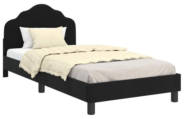 VidaXL Gyerekágy kerettel fejtámlával Fekete 90 x 200 cm Bársony
