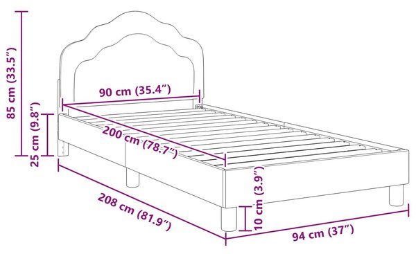 VidaXL Gyerekágy kerettel fejtámlával Fekete 90 x 200 cm Bársony