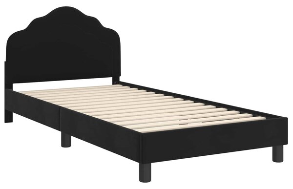 VidaXL Gyerekágy kerettel fejtámlával Fekete 90 x 200 cm Bársony