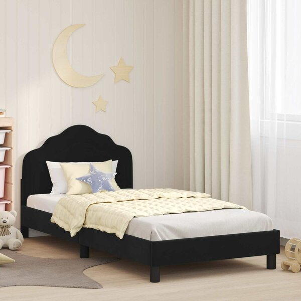 VidaXL Gyerekágy kerettel fejtámlával Fekete 90 x 200 cm Bársony