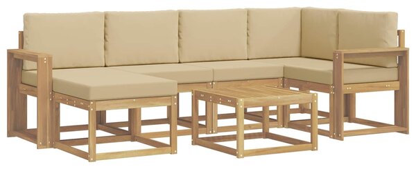 VidaXL Kültéri kanapé szett párnával 7 pcs Fehér és Bézs Tömör Akácfa