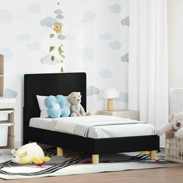 VidaXL Gyerekágy keret fejtámlával Fekete 70 x 140 cm szövet