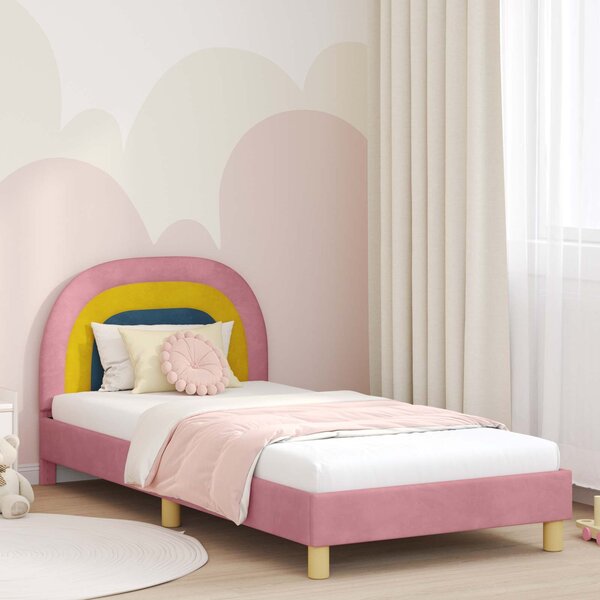 VidaXL Gyerekágy kerettel fejtámlával Rózsaszín 90 x 190 cm Bársony