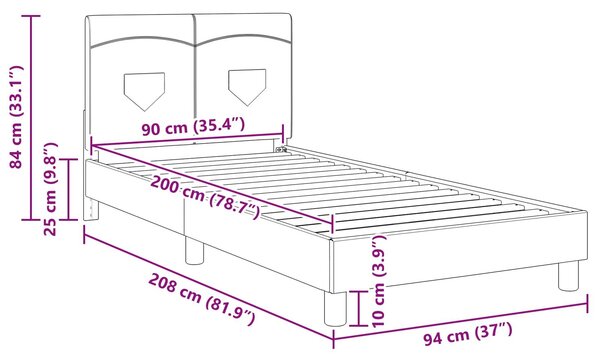 VidaXL Gyerekágy kerettel fejtámlával Fekete 90 x 200 cm szövet