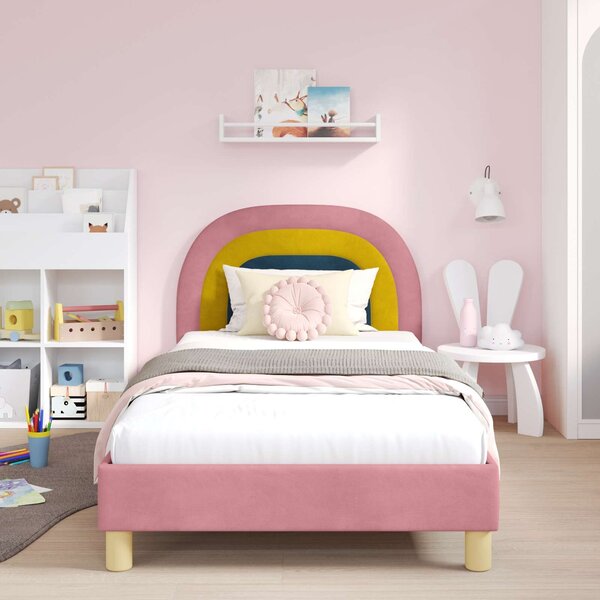 VidaXL Gyerekágy kerettel fejtámlával Rózsaszín 90 x 190 cm Bársony