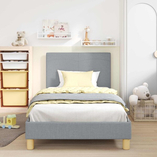 VidaXL Gyerekágy kerettel fejtámlával Világosszürke 90 x 190 cm szövet