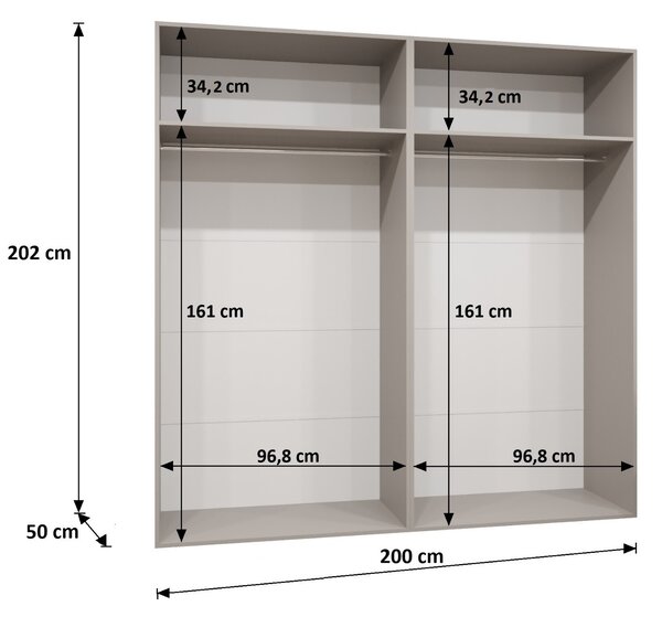 Ruhásszekrény 200 cm Mirabella 2 (kasmír + fekete)
