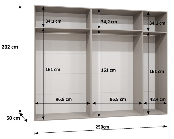 Ruhásszekrény 250 cm Mirabella 2 (fehér + fekete)