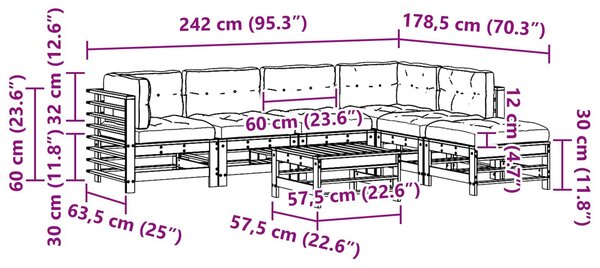 VidaXL Kerti lounge szett 7 pcs Viaszbarna Tömör Fenyőfa