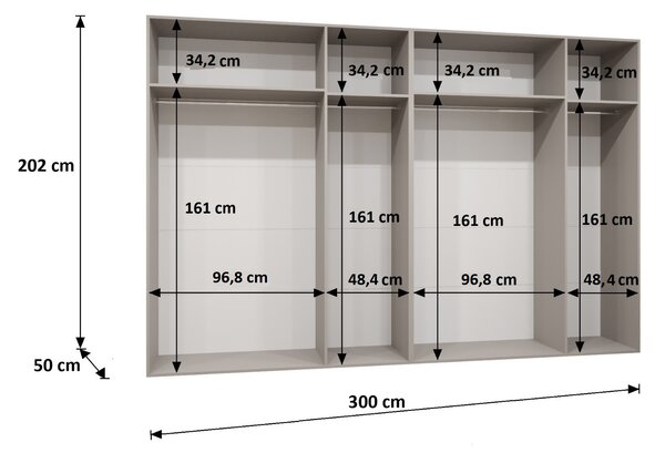 Ruhásszekrény 300 cm Mirabella 1 (fehér + fekete)