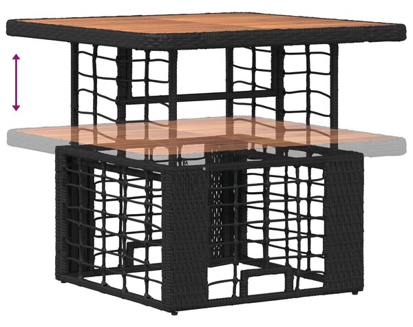 VidaXL Kert étkező szett 3 pcs Fekete és Szürke Poli Rattan és Akácfa