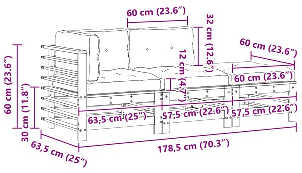 VidaXL Kerti lounge szett 3 pcs Viaszbarna Tömör Fenyőfa