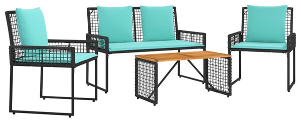 VidaXL Kültéri Bútor Szett párnával 4 pcs Fekete és Türkiz