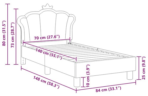 VidaXL Gyerekágy keret fejtámlával Rózsaszín 70 x 140 cm PU