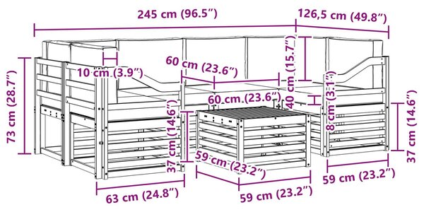 VidaXL Kültéri kanapé szett 7 pcs Fehér és Krém színű Poliészter