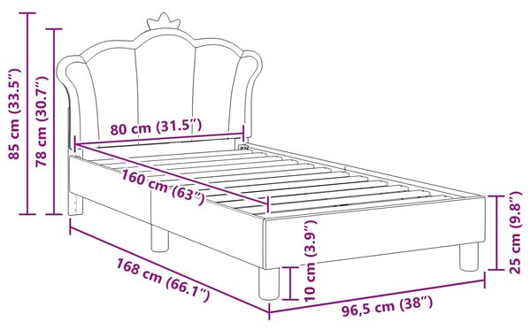 VidaXL Gyerekágy kerettel Rózsaszín 80 x 160 cm PU