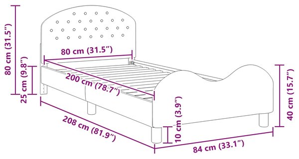 VidaXL Gyerekágy kerettel fejtámlával Fekete 80 x 200 cm Bársony