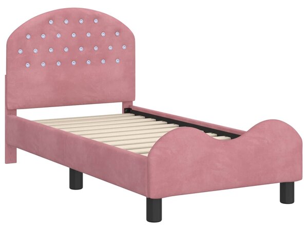 VidaXL Gyerekágy keret fejtámlával Rózsaszín 70 x 140 cm Bársony