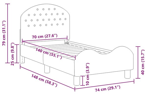 VidaXL Gyerekágy keret fejtámlával Sötétszürke 70 x 140 cm Bársony