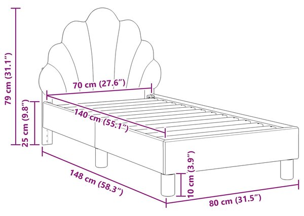 VidaXL Gyerekágy keret fejtámlával Sötétszürke 70 x 140 cm Bársony