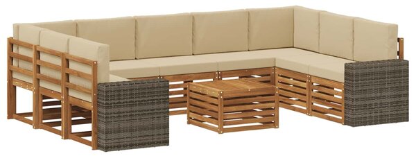 VidaXL Ülőgarnitúrák párnával 10 pcs Természetes és bézs Tömör Akácfa