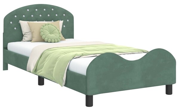 VidaXL Gyerekágy kerettel fejtámlával Tengeri Zöld 80 x 200 cm Bársony
