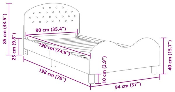 VidaXL Gyerekágy kerettel fejtámlával Sötétszürke 90 x 190 cm Bársony