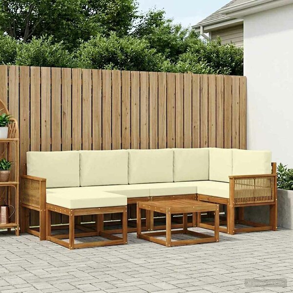 VidaXL Kültéri kanapé szett párnával 7 pcs Természetes és krémszínű