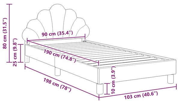 VidaXL Gyerekágy kerettel fejtámlával Fekete 90 x 190 cm Bársony
