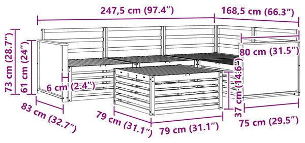 VidaXL Kültéri kanapé szett 5 pcs Természetes Tömör Akácfa