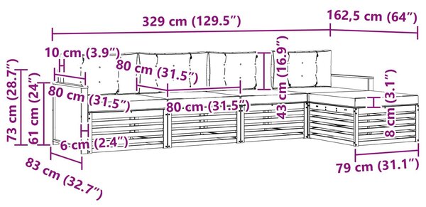 VidaXL Kültéri kanapé szett párnával 5 pcs Természetes és krémszínű
