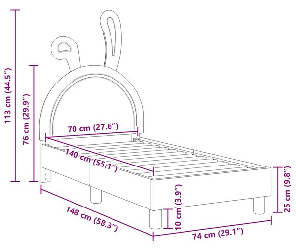 VidaXL Gyerekágy keret fejtámlával Világosszürke 70 x 140 cm PU