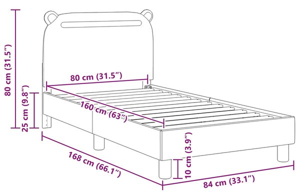 VidaXL Gyerekágy kerettel fejtámlával Fekete 80 x 160 cm Szövet