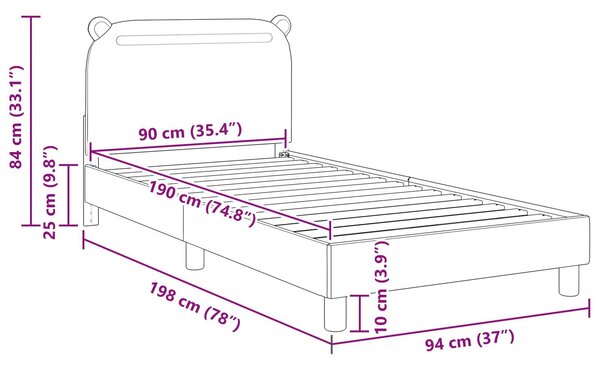 VidaXL Gyerekágy kerettel fejtámlával Fekete 90 x 190 cm Szövet