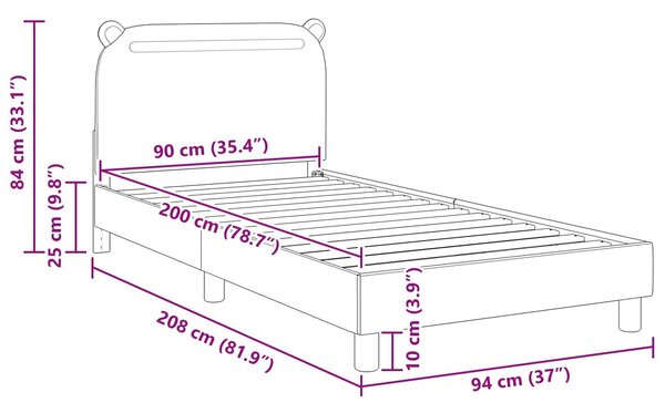 VidaXL Gyerekágy kerettel fejtámlával Sötétszürke 90 x 200 cm Szövet