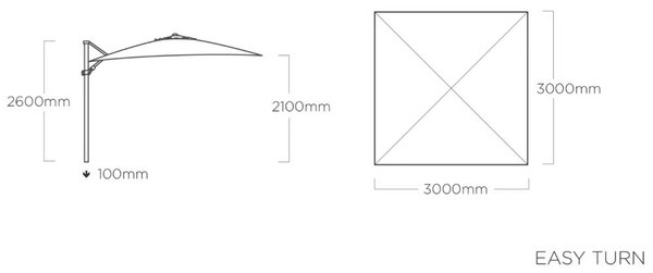 Kettler EASY TURN napernyő 300×300 cm – 360° forgatható, konzolos, UV 50+, bézs