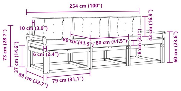 VidaXL Kültéri kanapé szett 3 pcs Természetes és Világosszürke