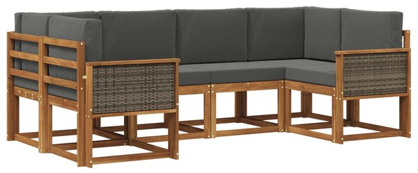 VidaXL Kültéri kanapé szett 6 pcs Természetes és antracit Tömör Akácfa
