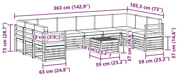 VidaXL Kültéri kanapé szett 11 pcs Fehér és Bézs 59 x 59 x 37 cm