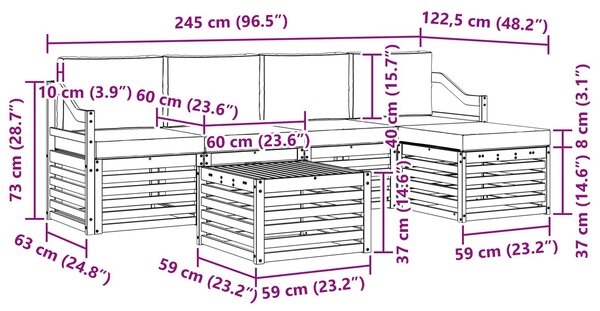 VidaXL Kültéri kanapé szett 6 pcs Fehér és Krém színű 59 x 59 x 37 cm