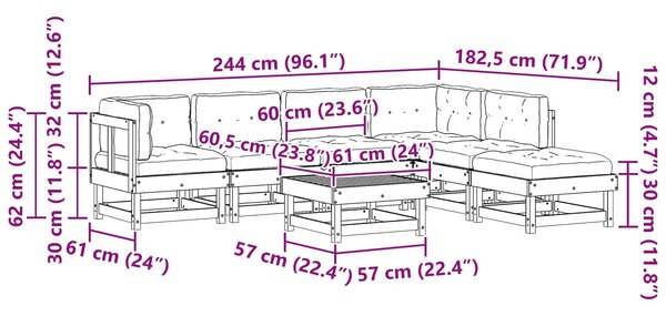 VidaXL Kerti lounge szett 7 pcs Viaszbarna Tömör Fenyőfa