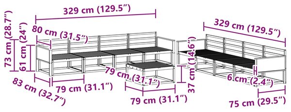VidaXL Kültéri kanapé szett 9 pcs Természetes Tömör Akácfa